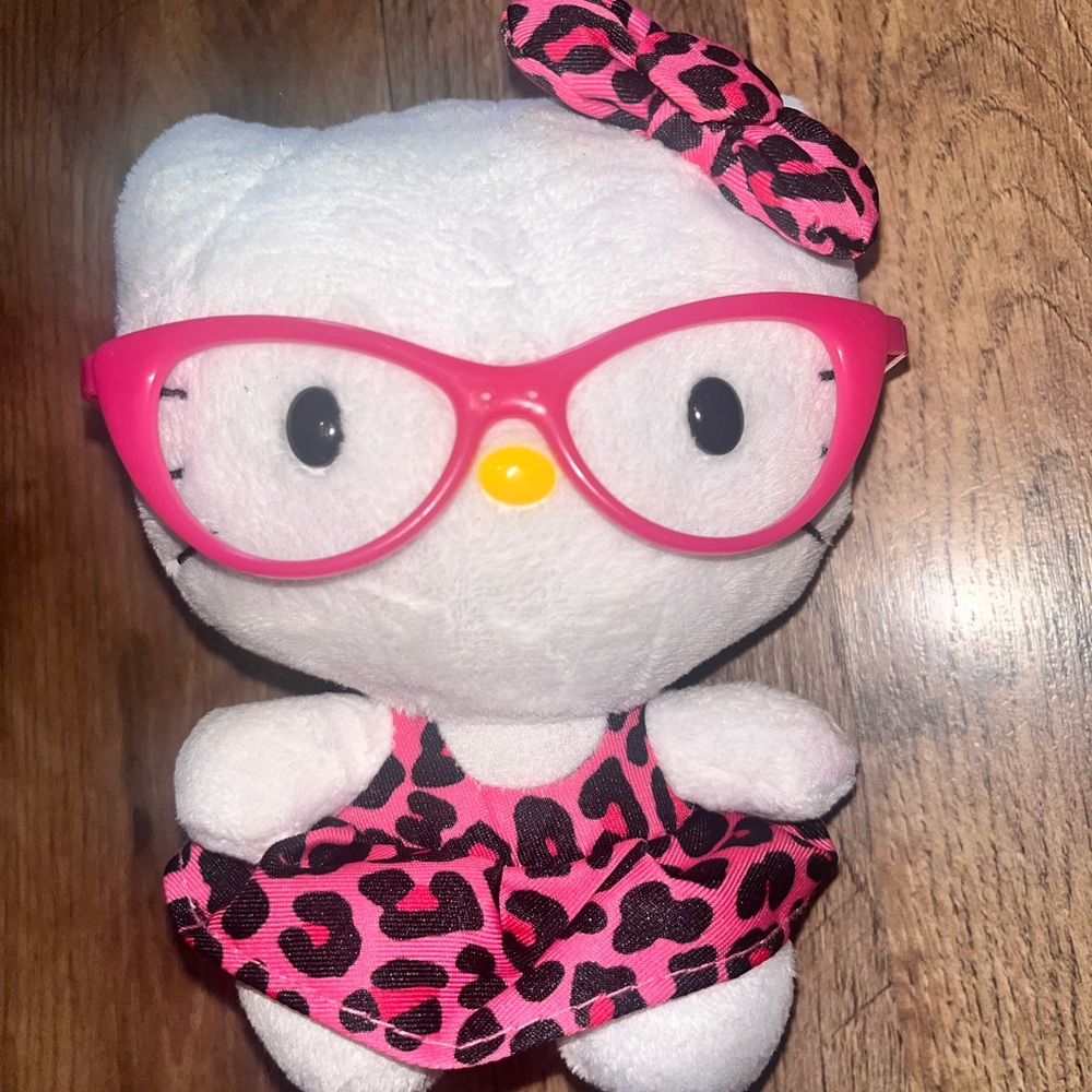 Hello Kitty Plush with Pink Leopard Dress and Glasses